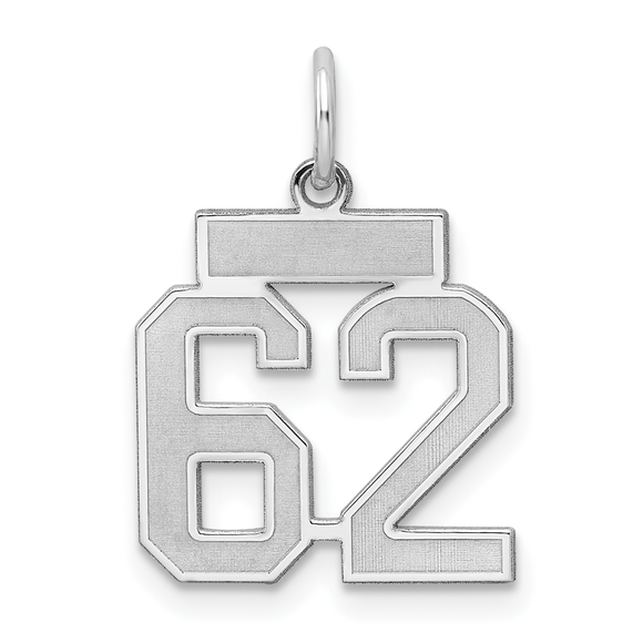 Sterling Silver/Rhodium-plated Satin Number 62 Charm - Picture 1 of 4